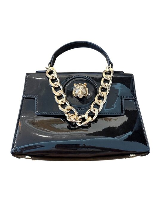 Forever Handbags - Forever 21 Black Patent Leather Handbag With Gold Chain Accents